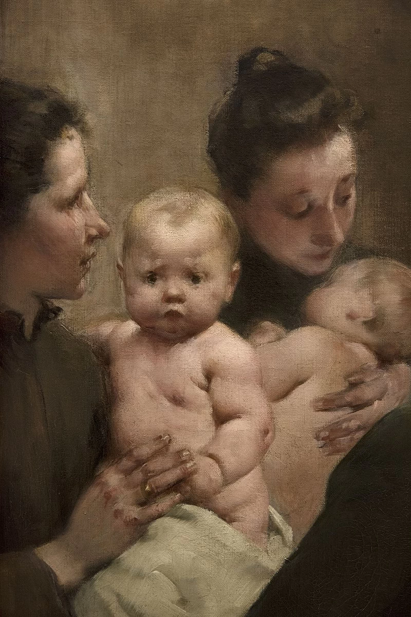 Il lavoro della goccia di latte al dispensario di Belleville - musée des Beaux, Arts de la ville de Paris dettaglio